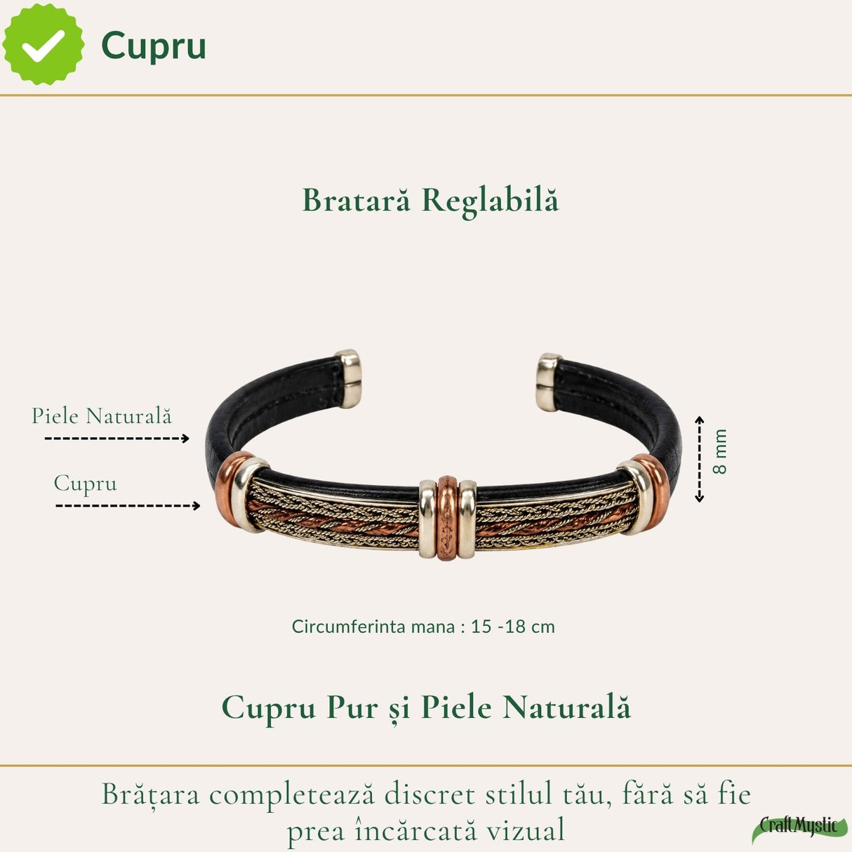 Cupru și textură răsucită pe brățara masculină