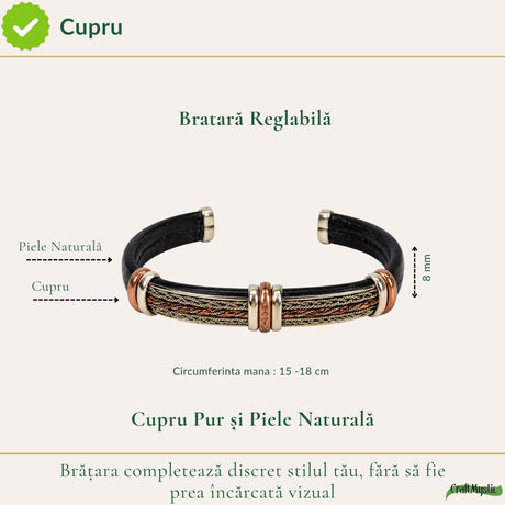 Cupru și textură răsucită pe brățara masculină