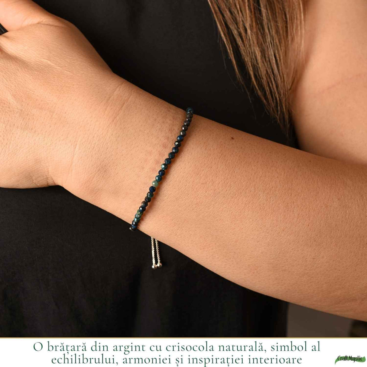 Bratara Argint 925 cu Crisocola Fatetata Naturala 3 mm - Calm si Echilibru Emotional