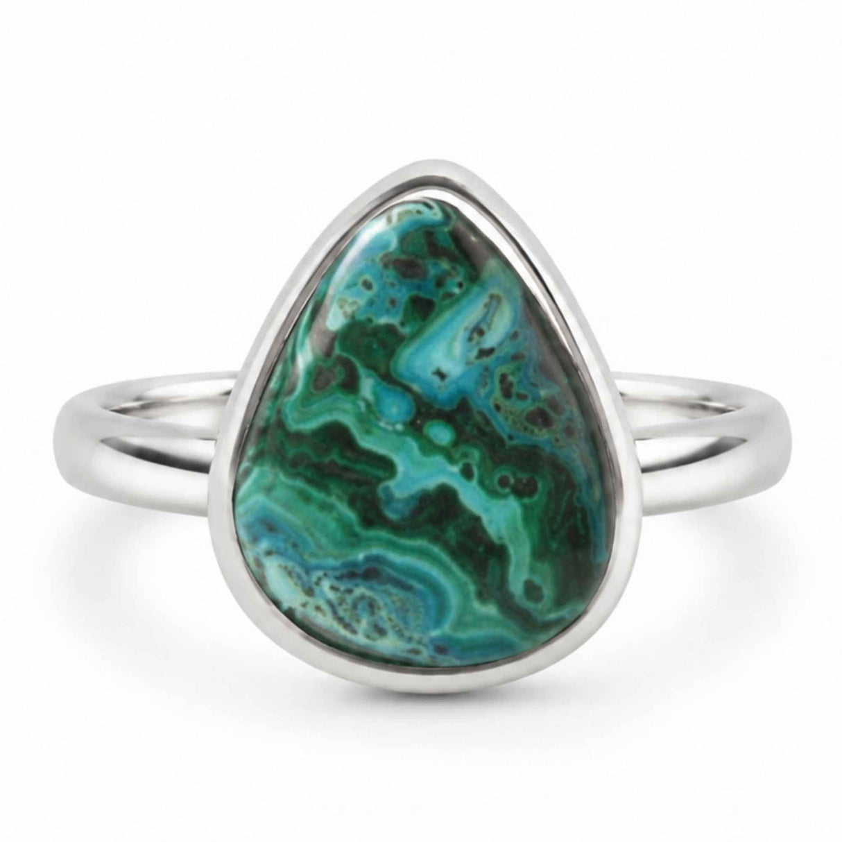 925 Sterling Silver Necklace with Malachite and Chrysocolla Teardrop – Protection and Harmony