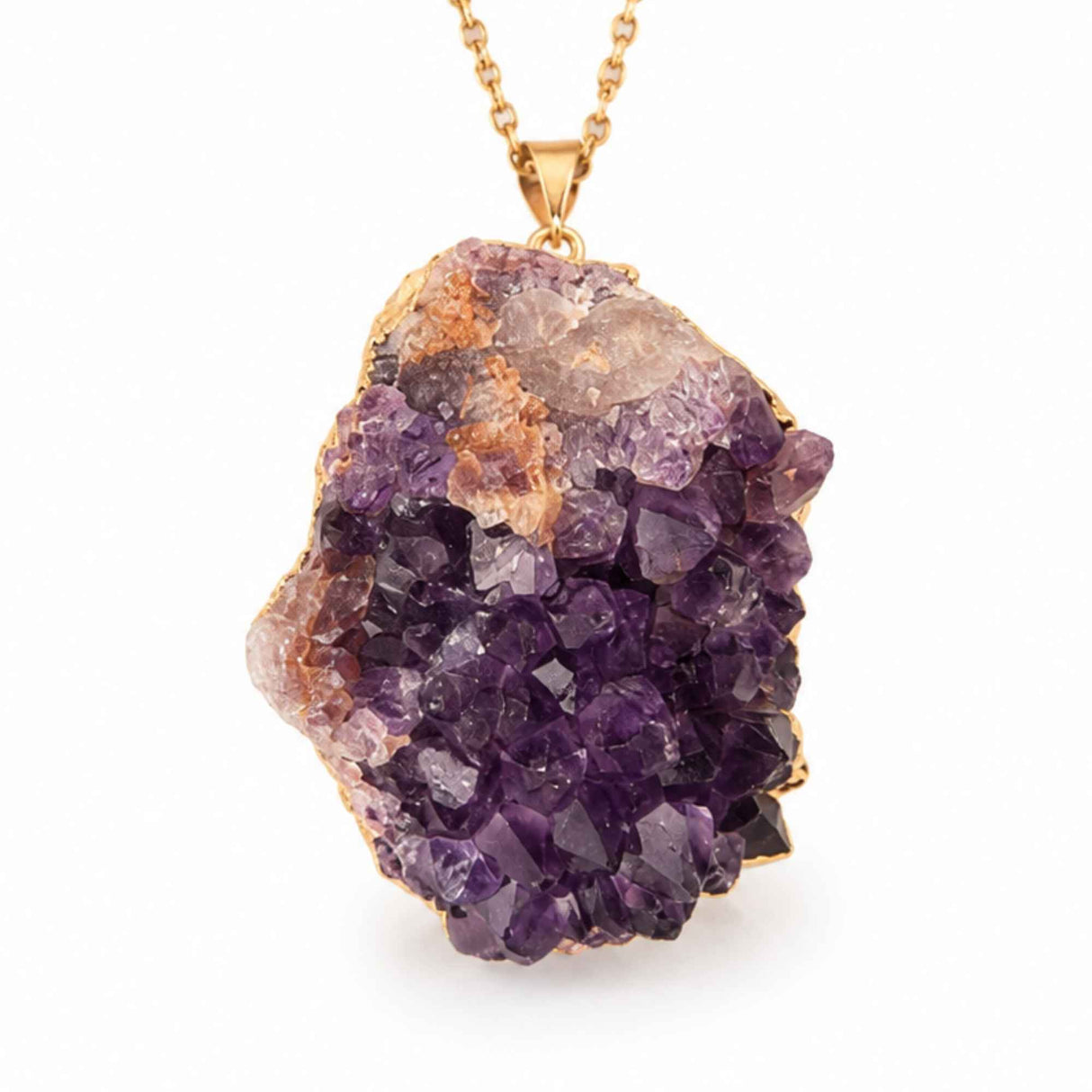 Colier cu ametist druzy natural neuniform, lant otel inoxidabil, pentru echilibru interior