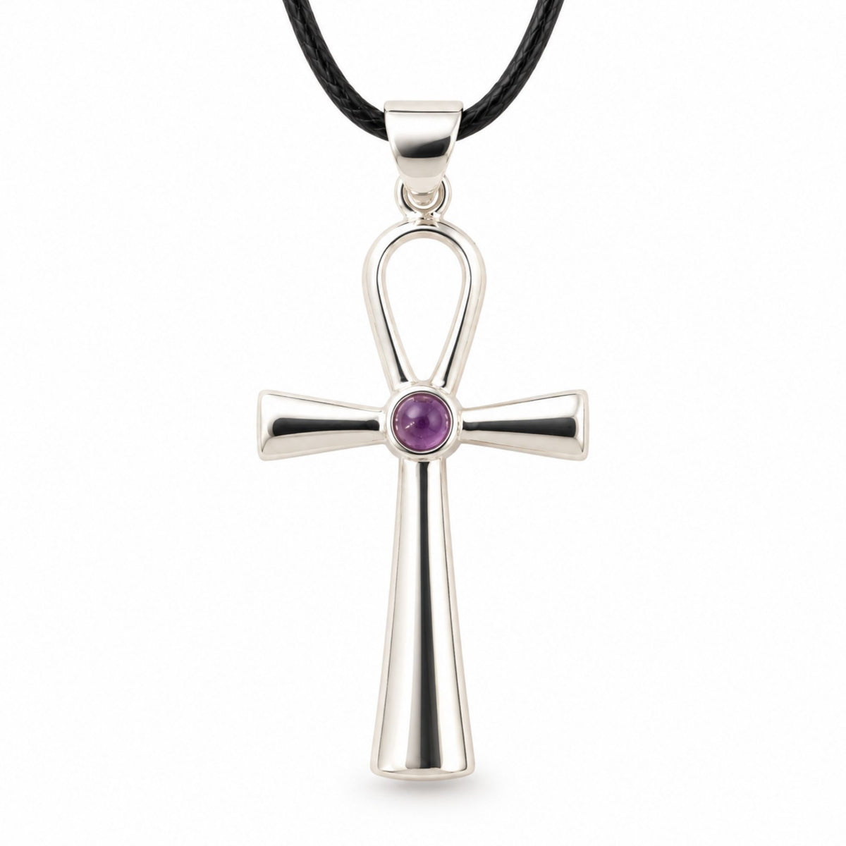 Colier cu Ametist natural și pandantiv Ankh