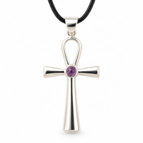 Colier cu Ametist natural și pandantiv Ankh