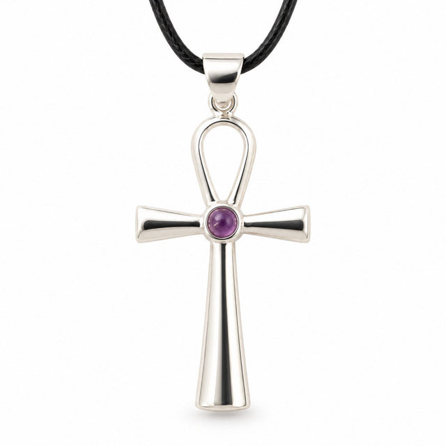 Colier cu Ametist natural și pandantiv Ankh