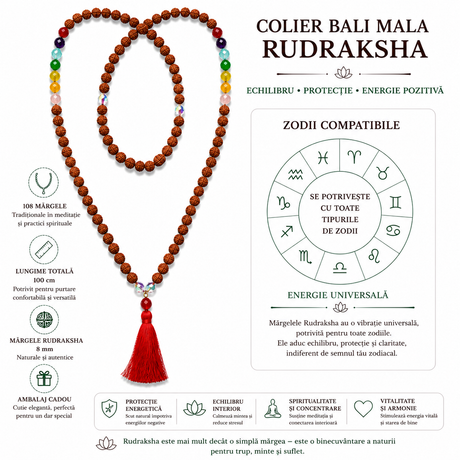 Colier Mala Rudraksha cu ciucure, cadou spiritual