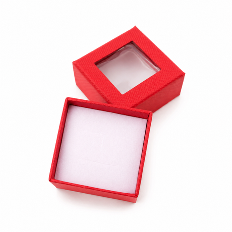 Cutie de bijuterii roșie cu fereastră 6 x 6 x 3,5 cm