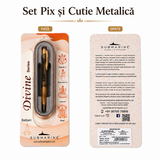 Pix metalic cu Rudraksha și cutie metalică, design auriu