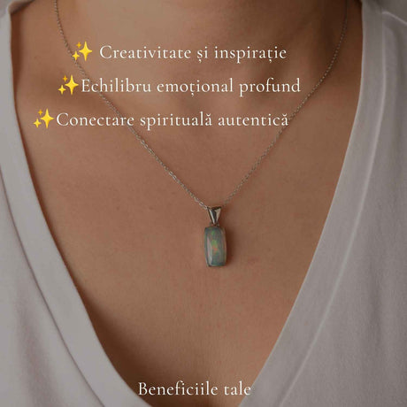 Colier Argint 925 cu Piatra Naturala de Opal Etiopian Dreptunghi – Creativitate si Inspiratie