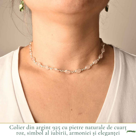 Colier Argint 925 cu Cuart Roz Oval – Iubire, Armonie si Feminitate