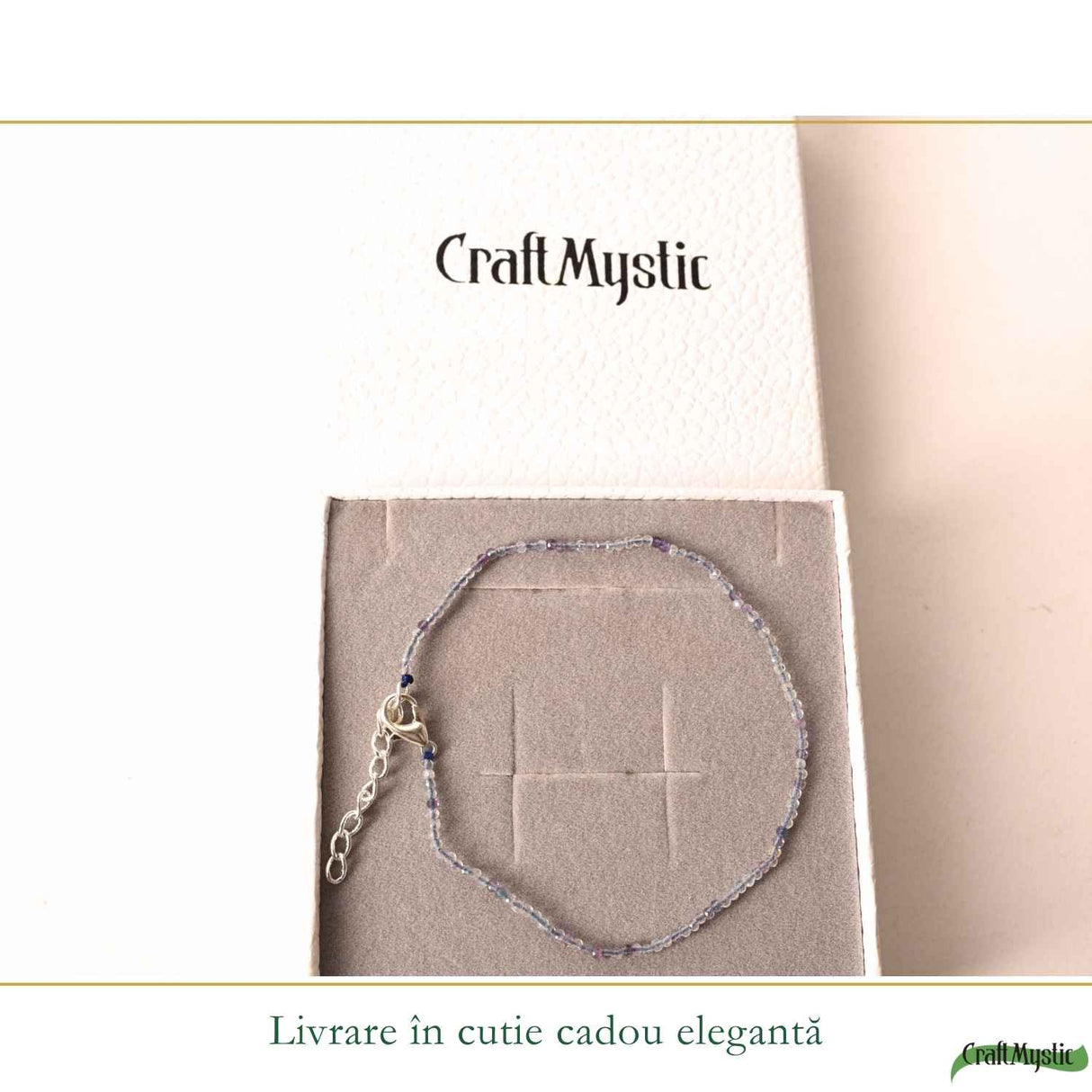 Detaliu brățară de picior cu Fluorit fațetat de 2 mm