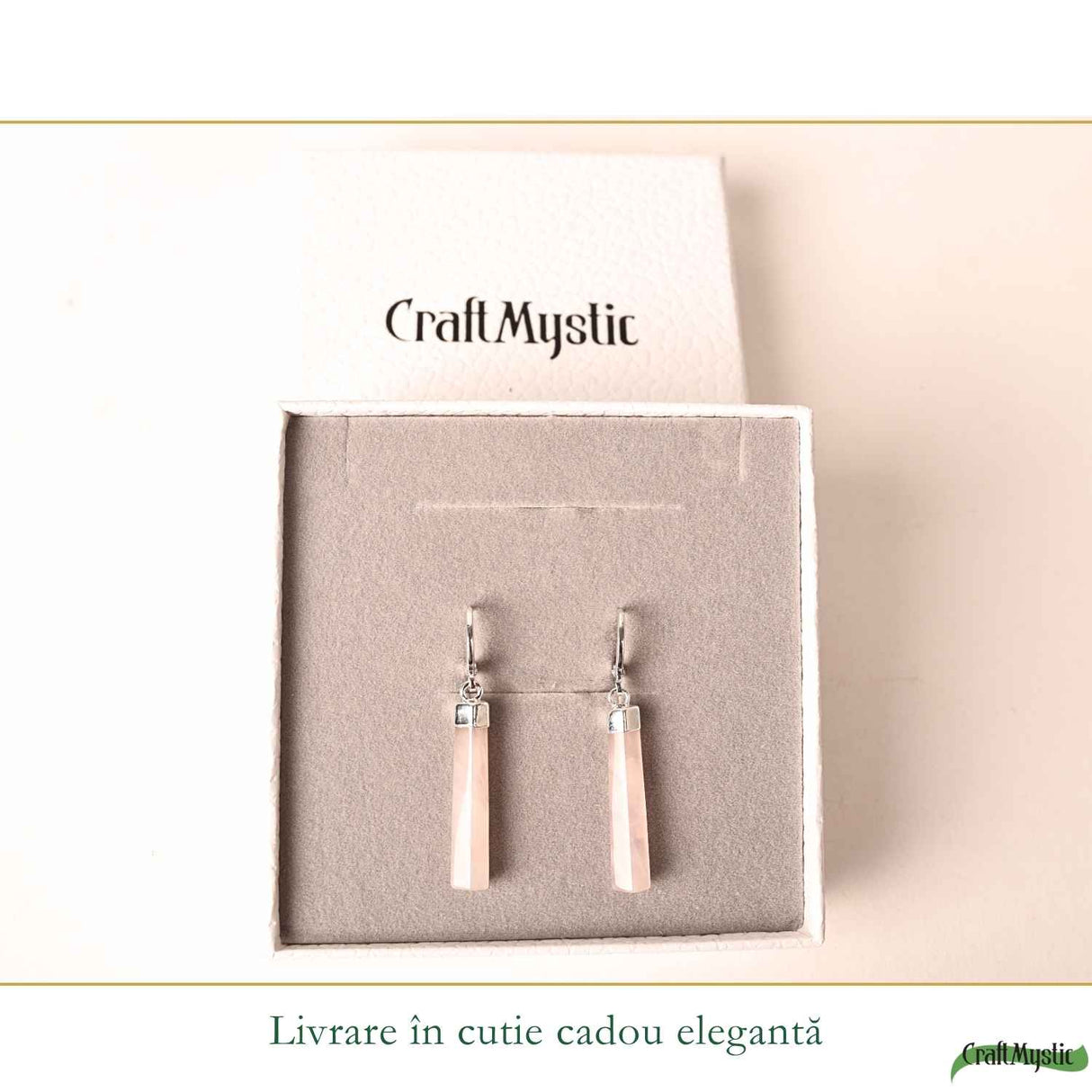 Cercei cu Cuart Roz, Prisma Hexagonala – Iubire si Echilibru Emotional