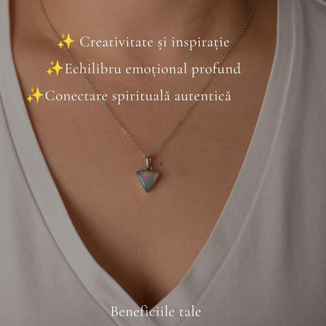 Colier Argint 925 cu Piatra Naturala de Opal Etiopian Triunghi – Inspiratie si Echilibru