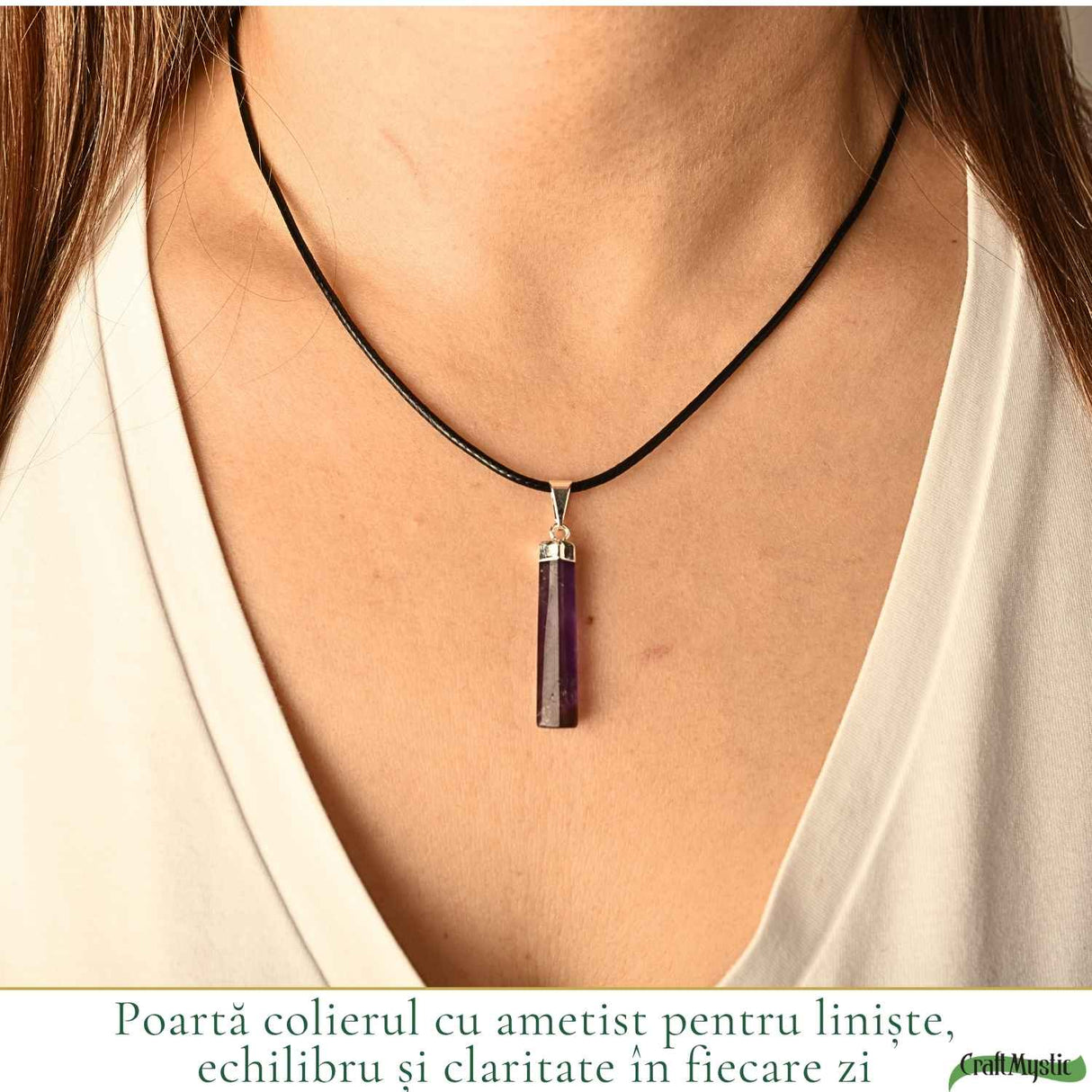 Colier cu Ametist, Prisma Hexagonala – Claritate si Echilibru Interior