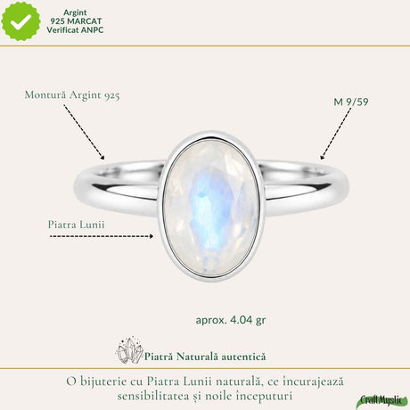 Inel Argint 925 cu Piatra Lunii Natural Fatetata Oval – Intuitie si Armonie