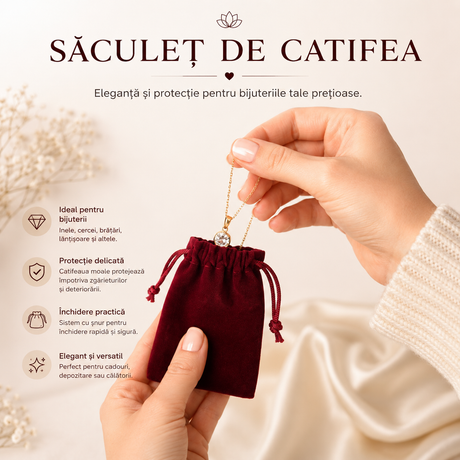 Săculeț de catifea vișiniu 7 x 9 cm pentru bijuterii