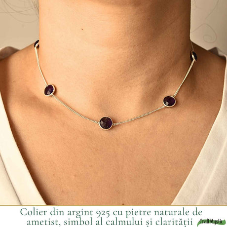 Colier Argint 925 cu Ametist Fatetat – Calm, Claritate si Echilibru