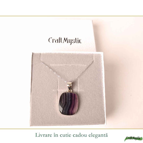 Colier Argint 925 cu Fluorit Natural Dreptunghi – Claritate, Echilibru si Inspiratie