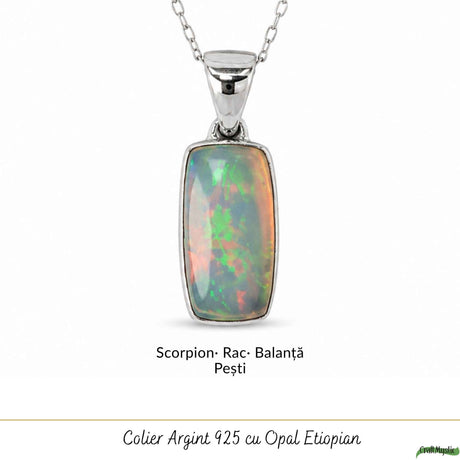 Colier Argint 925 cu Piatra Naturala de Opal Etiopian Dreptunghi – Creativitate si Inspiratie