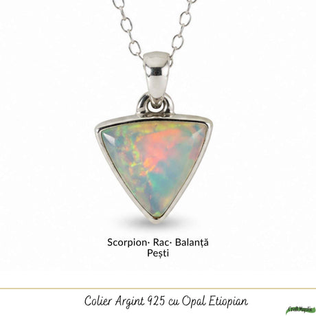 Colier Argint 925 cu Piatra Naturala de Opal Etiopian Triunghi – Inspiratie si Echilibru