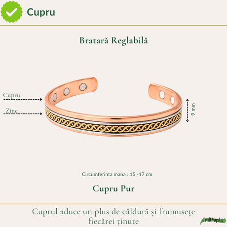 Brățară din cupru și zinc cu model împletit