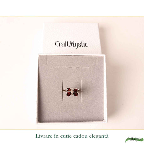 Inel Argint 925 ajustabil cu Piatra Naturala de Granat Fluture – Curaj si Pasiune