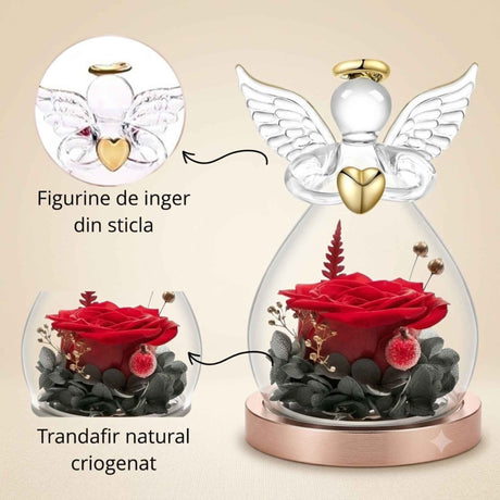 Trandafir Criogenic cu Inger Pazitor din Sticla - Cadou Elegant cu Semnificatie