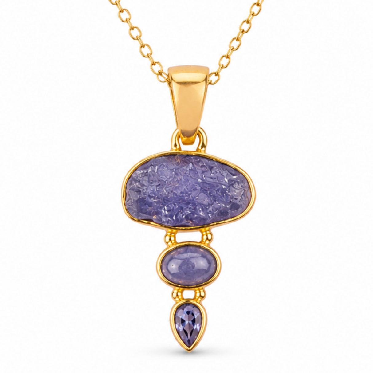 Colier cu Tanzanit natural pe argint 925 placat cu aur de 18K