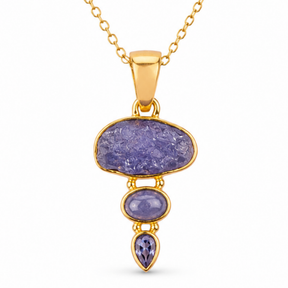 Colier cu Tanzanit natural pe argint 925 placat cu aur de 18K