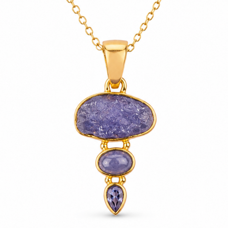 Colier cu Tanzanit natural pe argint 925 placat cu aur de 18K