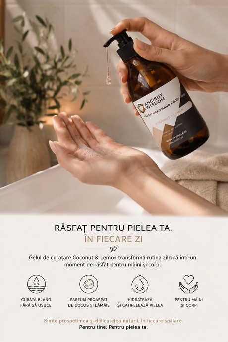 Flaconul de gel Coconut & Lemon pentru mâini și corp