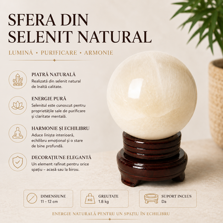 Sferă decorativă din selenit natural pentru living sau altar