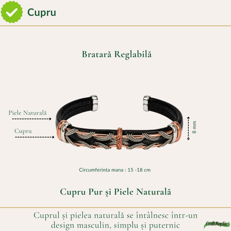 Cupru și textură răsucită pe brățara masculină