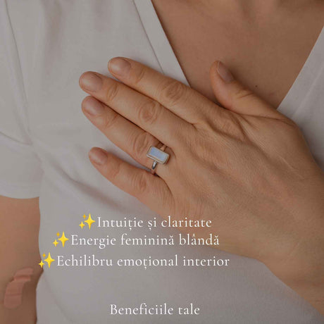 Inel Argint 925 cu Piatra Lunii Naturala Fatetata Dreptunghi – Intuitie si Echilibru