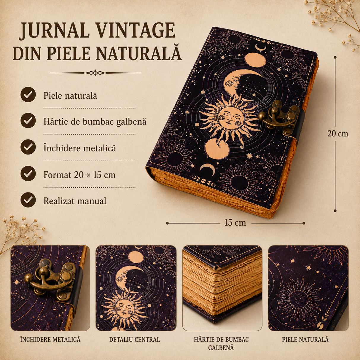 Paginile din hârtie de bumbac ale jurnalului Fazele Lunii