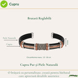 Cupru răsucit și piele naturală pe brățara masculină