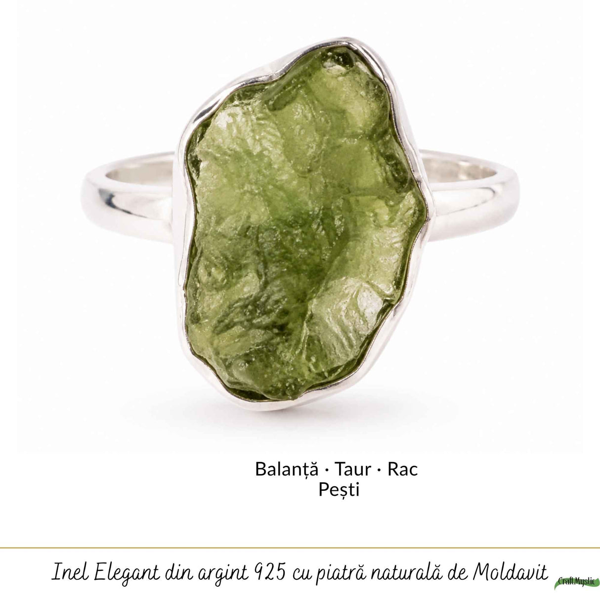 Moldavit natural montat pe inel din argint 925