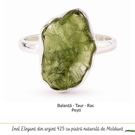 Moldavit natural montat pe inel din argint 925