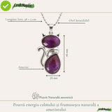 Colier cu Ametist Natural in Forma de Pisica – Protectie, Intuitie si Calm Interior