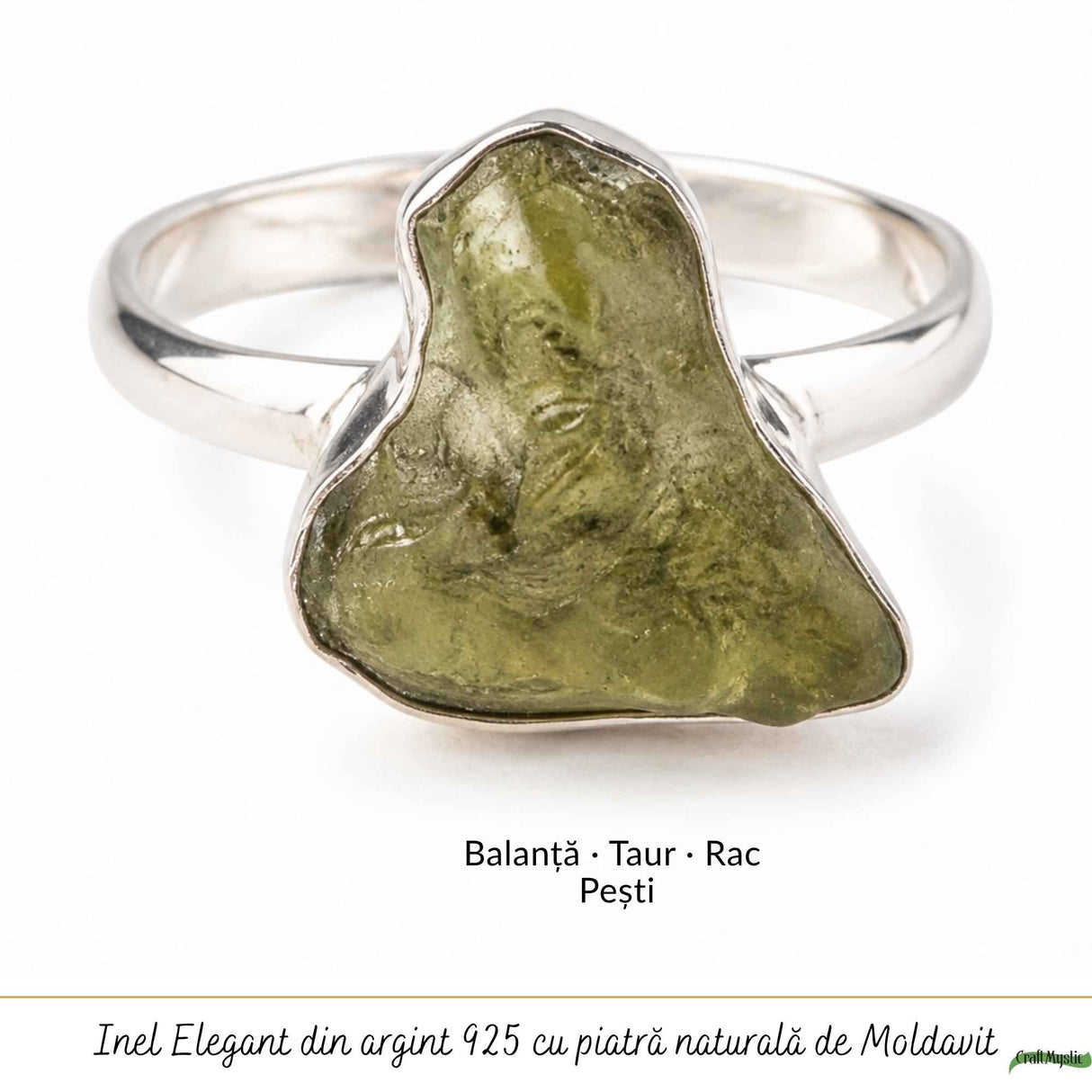 Moldavit natural montat pe inel din argint 925