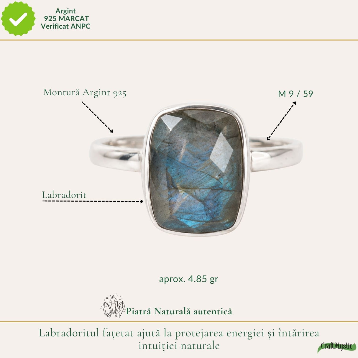 Inel din argint 925 cu Labradorit, cadou pentru ea