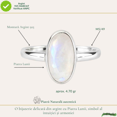 Inel Argint 925 cu Piatra Lunii Naturala Oval – Intuitie si Echilibru
