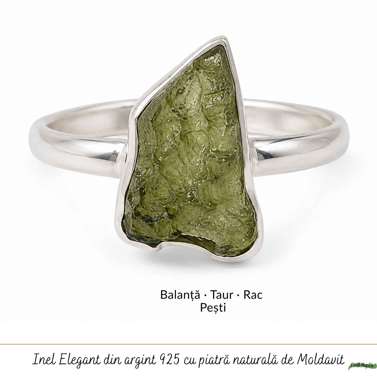 Moldavit natural montat pe inel din argint 925