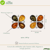 Chihlimbar natural montat în argint 925, formă de floare