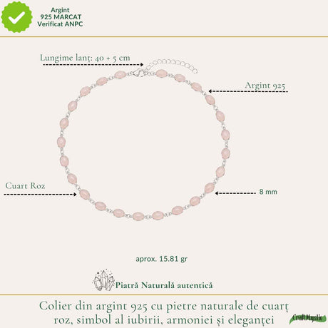 Colier Argint 925 cu Cuart Roz Oval – Iubire, Armonie si Feminitate