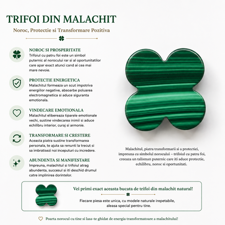 Colier cu pandantiv malachit în formă de trifoi
