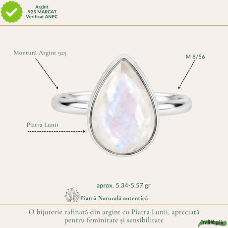 Inel Argint 925 cu Piatra Lunii Naturala Lacrima – Intuitie si Armonie