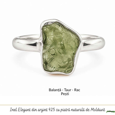 Moldavit natural montat pe inel din argint 925