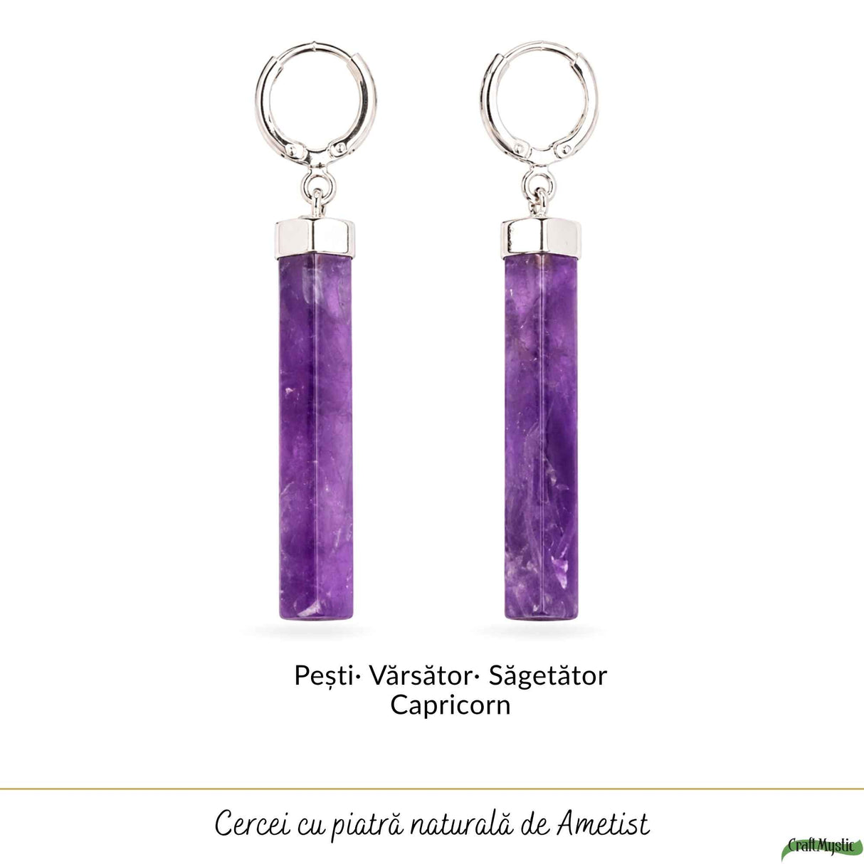 Cercei cu Ametist, Prisma Hexagonala – Claritate si Echilibru Interior