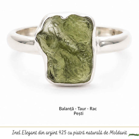 Moldavit natural montat pe inel din argint 925