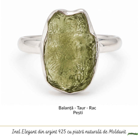 Moldavit natural montat pe inel din argint 925